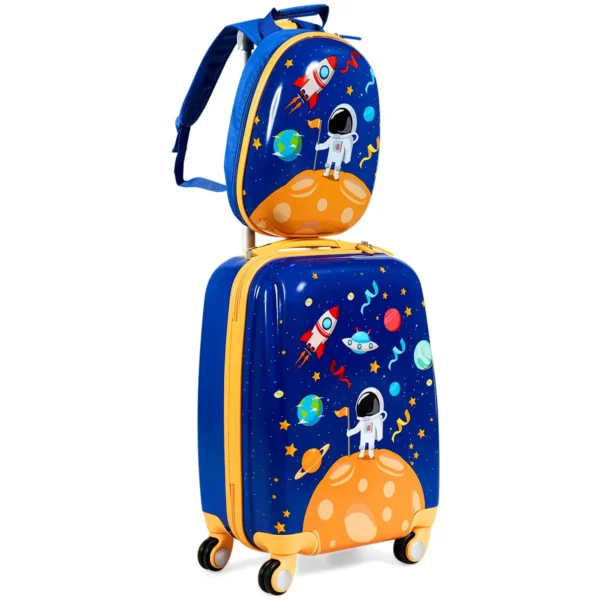 2 Stuks Kinder Bagage Set 32cm & 51cm Kinderen Hand Bagage Set Met 4 Multi-Directionele Wielen Blauw
