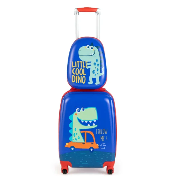 2 Stuks Kinderkoffer Set Koffer En Rugzak Set Harde Koffers Met Wielen En Intrekbaar Handvat Blauw