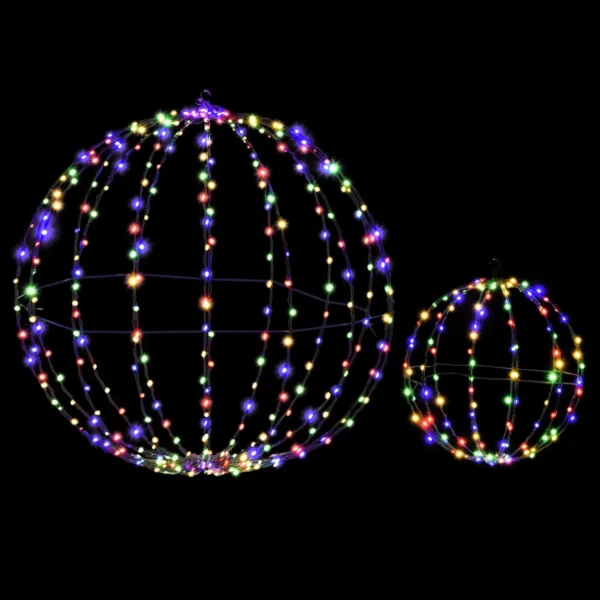 2 Voorverlichte Kerstornamenten 30 En 56 Cm Verlicht Metalen Frame 440 Gekleurde LED-Lampjes Staande Of Hangende Ornamenten