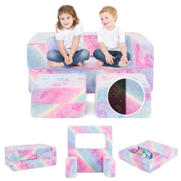 2-Zits Speelbank Voor Kinderen Glow-in-the-Dark Modulaire Bank 3-in-1 Opvouwbare Bank-Machinewasbare Molton Hoes-Roze
