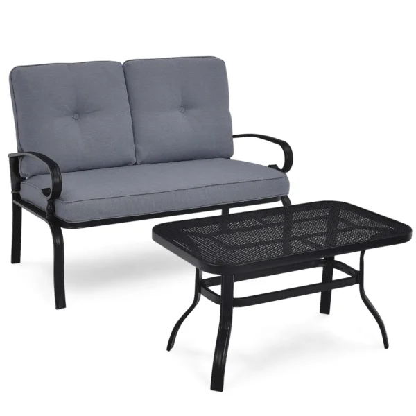 2-Zits Tuinbank Met Salontafel Zitbank Met Kussens Balkonmeubelset Tuingarnituur Balkonset Zitgroep Voor Tuin/Balkon Erf