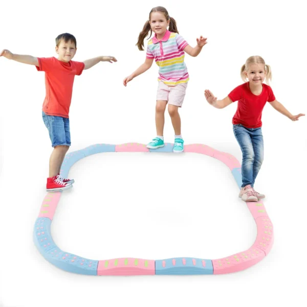 20 Stuks Stapelbare Evenwichtsbalk Voor Kinderen Met Antislip Glijders Kinder Balanceerblokken Voor Binnen Buiten-Roze