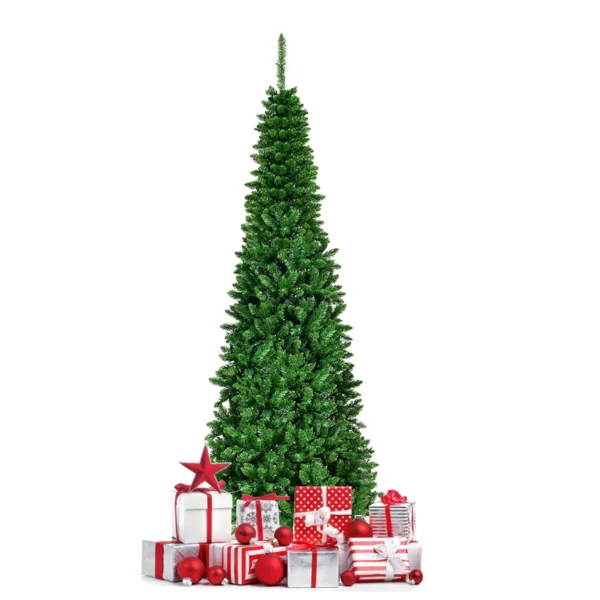 200cm Slanke Kerstboom Met Warmwitte LED & Opvouwbare Kunstmatige Dennenboom Met Metalen Standaard En PVC-Naalden Groen