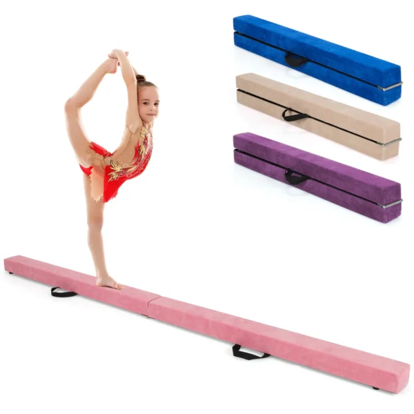 210 Cm Opvouwbare Evenwichtsbalk Draagbare Vloer Balans Balk Met Handvatten Extra Stevig Gymnastiek Materiaal Roze