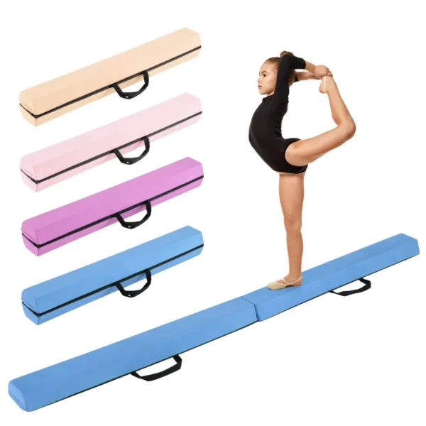 210 Cm Opvouwbare Evenwichtsbalk Schuimrubberen Gymnastiekbalk Met Antislip Basis Voor Kinderen Draagbaar Turntoestel-Blauw