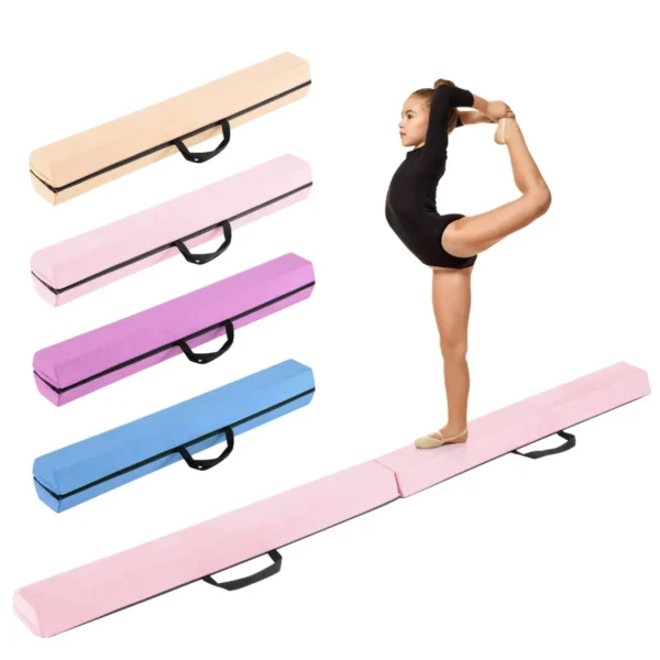 210 Cm Opvouwbare Evenwichtsbalk Schuimrubberen Gymnastiekbalk Met Antislip Basis Voor Kinderen Draagbaar Turntoestel-Roze