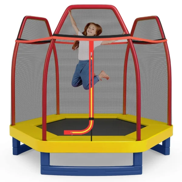 223cm Trampoline Voor Kinderen Met Veiligheidsnet En Springkussen Buiten Binnen Recreatieve Trampoline Voor Kleuters-Geel