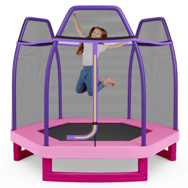 223cm Trampoline Voor Kinderen Met Veiligheidsnet En Springkussen Buiten Binnen Recreatieve Trampoline Voor Kleuters-Roze