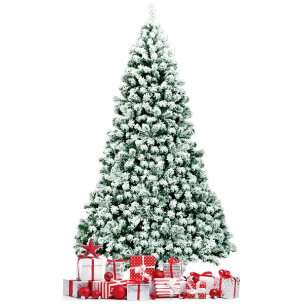 225 Cm Oplichtende Besneeuwde Kerstboom Met Opvouwbare Metalen Standaard Groen + Wit