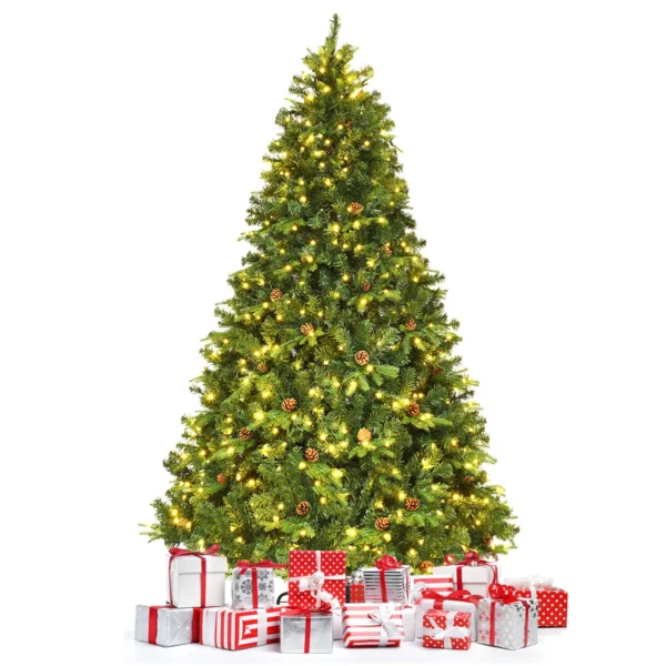 225cm LED Kunstkerstboom Kerstboom Met Metalen Standaard Dennenappels