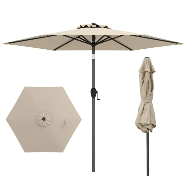 230 Cm Patioparasol Robuuste Parasol Met Drukknop Kantelfunctie Zwengel Geventileerd Scherm Verstelbare Hoek Grote Tafelparasol -Beige