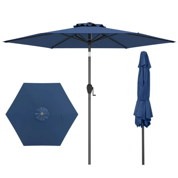 230 Cm Patioparasol Robuuste Parasol Met Drukknop Kantelfunctie Zwengel Geventileerd Scherm Verstelbare Hoek Grote Tafelparasol -Donkerblauw