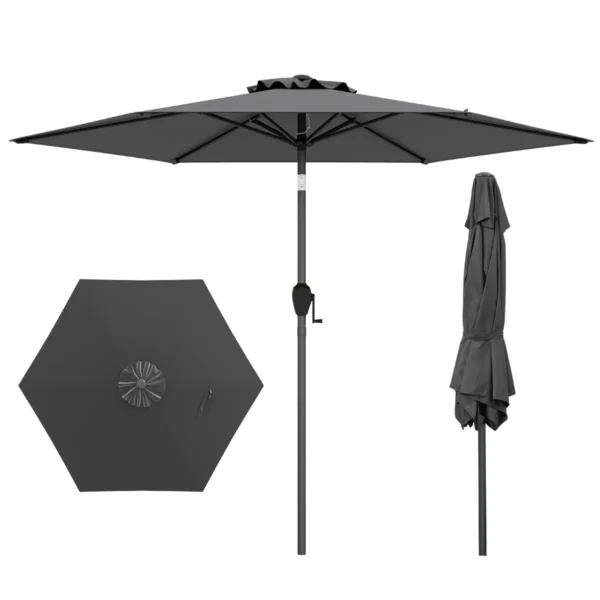 230 Cm Patioparasol Robuuste Parasol Met Drukknop Kantelfunctie Zwengel Geventileerd Scherm Verstelbare Hoek Grote Tafelparasol -Grijs