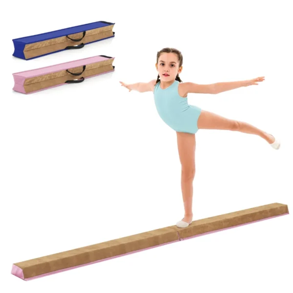 240 Cm Opvouwbare Evenwichtsbalk Draagbare Turnbalk Met Zacht Schuim & Handgrepen Voor Kinderen Thuis Gymnastiek Roze