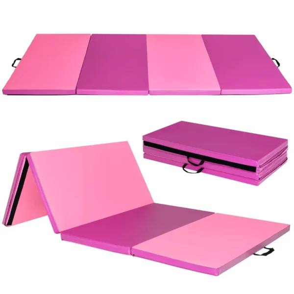 240 X 120 X 5cm Gymnastiek Mat Opvouwbare Oefenmat Met Handvat Afneembare Kunstleeren Hoes Lichtgewicht Tumbling Mat Roze
