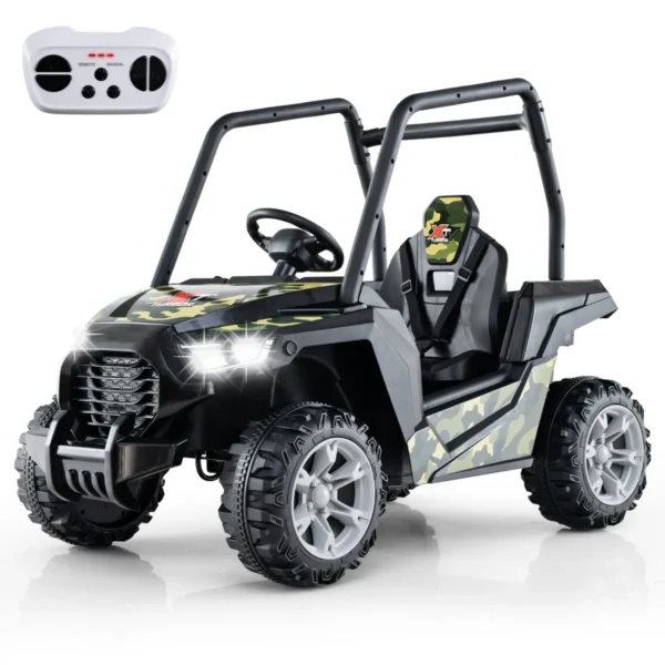 24V Buggy Voertuig Afstandsbediening 3 Snelheden 2 Veerophangingen 3-Puntsgordel Muziek Claxon Radio LED-Verlichting MP3 USB-Groen