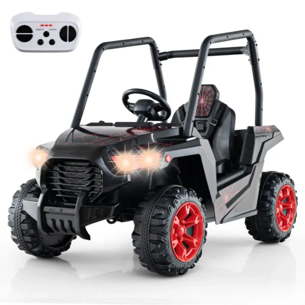 24V Buggy Voertuig Afstandsbediening 3 Snelheden 2 Veerophangingen 3-Puntsgordel Muziek Claxon Radio LED-Verlichting MP3 USB-Zwart