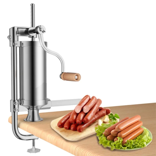 2,5kg Worstvuller Handmatig Worstmachine Van Roestvrij Staal Worstmachine Zilver Worstpers Met Tafelklem Worstspuit Incl. 4 Vulbuizen