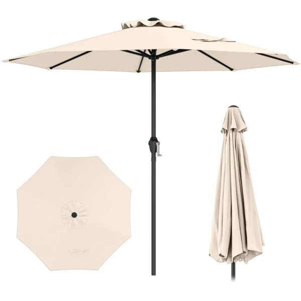 260 Cm Terrasparasol Marktplaatsparasol Voor Buiten Met Slinger & 8 Stabiele Ribben Parasol Voor Terras Tuin Zwembad Beige
