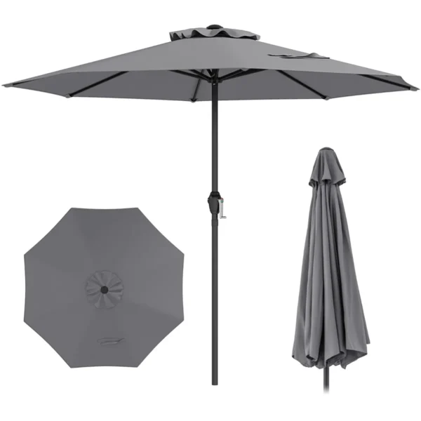 260 Cm Terrasparasol Marktplaatsparasol Voor Buiten Met Slinger & 8 Stabiele Ribben Parasol Voor Terras Tuin Zwembad Grijs