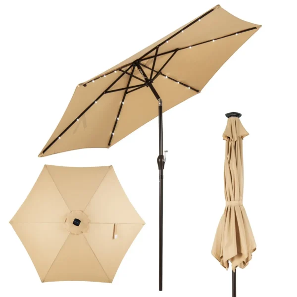 2,7 M Kantelbare Parasol Met LED-Verlichting Op Zonne-Energie Verkeerslicht Parasol Tuinparasol Stalen Steel Polyester Stof Beige