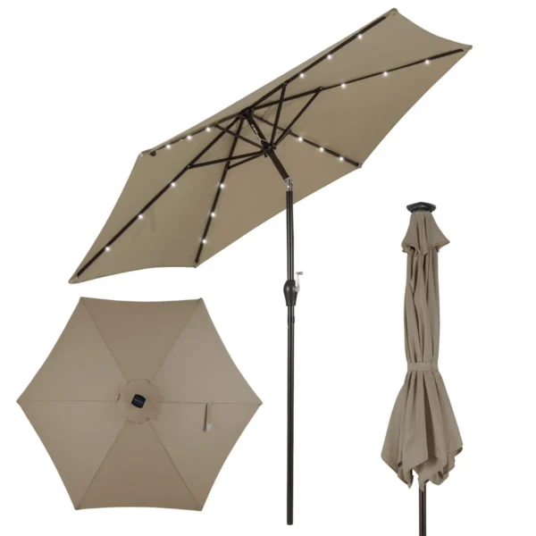 2,7 M Kantelbare Parasol Met LED-Verlichting Op Zonne-Energie Verkeerslicht Parasol Tuinparasol Stalen Steel Polyester Stof Bruin