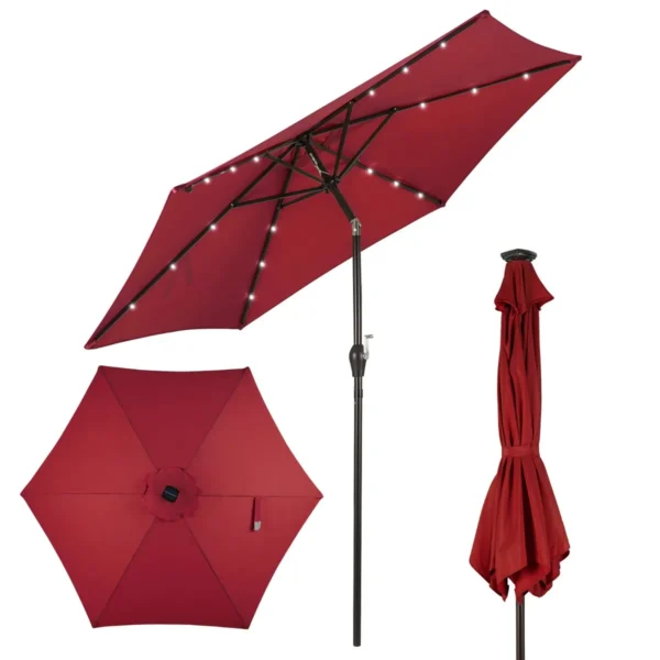 2,7 M Kantelbare Parasol Met LED-Verlichting Op Zonne-Energie Verkeerslicht Parasol Tuinparasol Stalen Steel Polyester Stof Rood