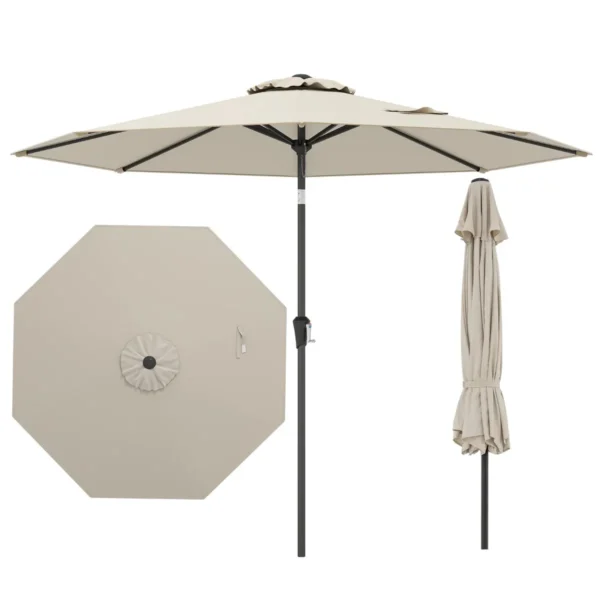 270 Cm Grote Terrasparasol Kantelbare Marktscherm Met Zwengel Zonbestendige Tafelparasol Parasol Voor Tuin Strand Beige