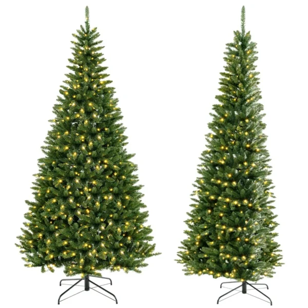 270° Hoek 240 Cm Kunstkerstboom Voorverlichte Scharnierende Kerstboom 1137 Takken 360 Warm Witte LED-Lampjes Kerstdecoratie