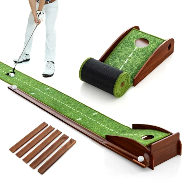 274 Cm Golf Putting Oefenmat Golf Puttingbaan Met Automatische Balterugloop Met 1 Hole Richtlijn 3 Golfballen Voor Binnen/Buiten Gebruik