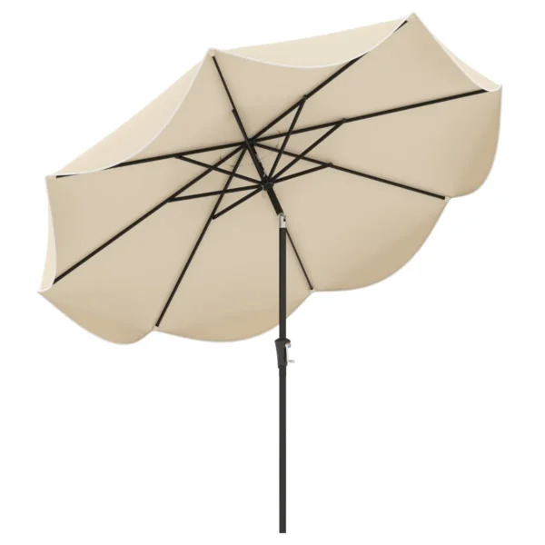 280 Cm Terras Parasol Met Zwengel Kanteling Met Drukknop Marktparasol Met Dubbele Luifel Robuust Buitenparasol -Beige