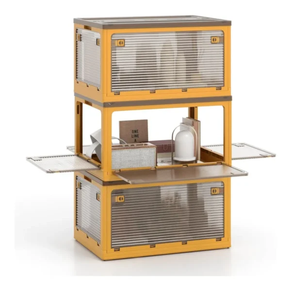 292L Plastic Opbergdoos 3 Opvouwbare Opbergdozen Met Kleine Wieltjes Stapelbare Doos Voor Speelgoed Kleding-Geel