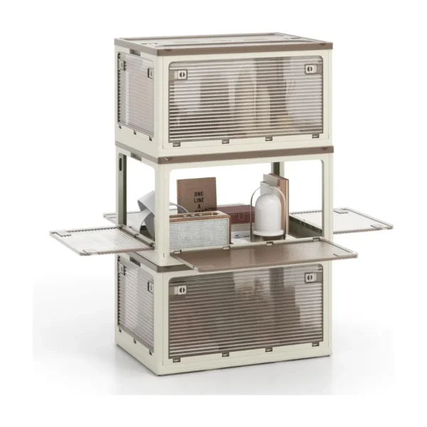 292L Plastic Opbergdoos 3 Opvouwbare Opbergdozen Met Kleine Wieltjes Stapelbare Doos Voor Speelgoed Kleding - Wit