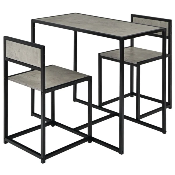 3-Delig Keukenbar Statafel Met 2 Barstoelen Keuken Zitgroep Eetgroep Met Metalen Frame Keukentafel Van Hout (Grijs)