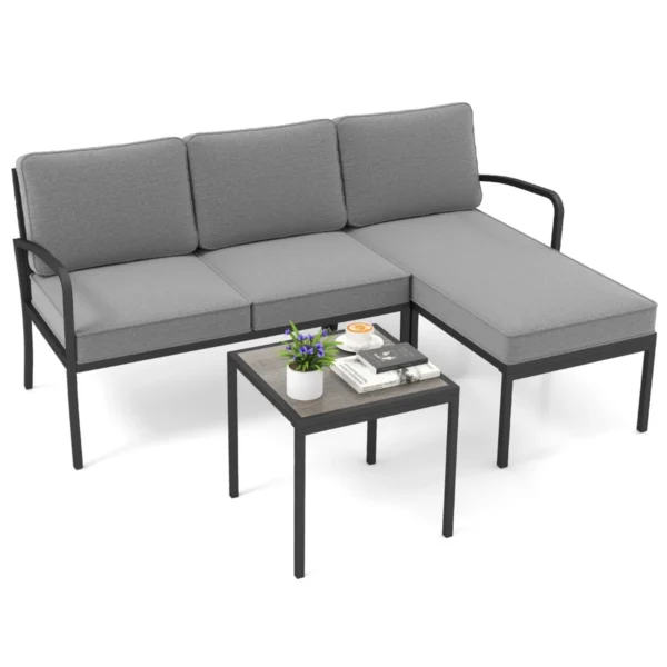 3-Delig Tuinlounge Tuinmeubelset Buiten Lounge Met Tafel En Kussens Terrasmeubels Zitgroep Voor Tuin Terras Balkon Grijs