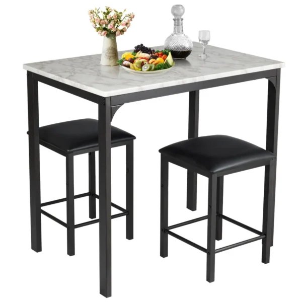 3-Delige Eettafelset Bartafelset Met 2 Barkrukken Eetgroep Met Gestoffeerde Stoelen Keukentafel Met Metalen Frame 90 X 60 X 82 Cm (Wit)