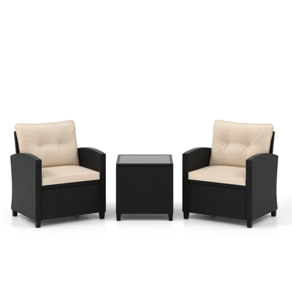 3-delige Loungeset Van Rotan Tuinmeubelset Met Zit- En Rugkussens Bijzettafel Comfortabele Zitgroep Voor Tuin Beige