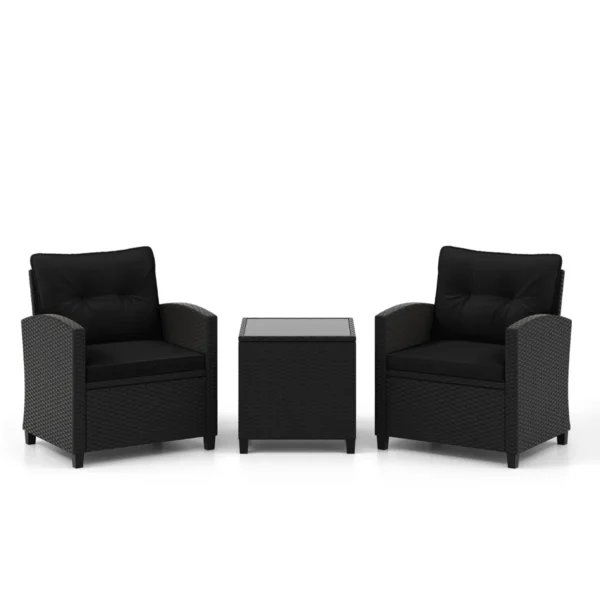 3-delige Loungeset Van Rotan Tuinmeubelset Met Zit- En Rugkussens Bijzettafel Comfortabele Zitgroep Voor Tuin Zwart