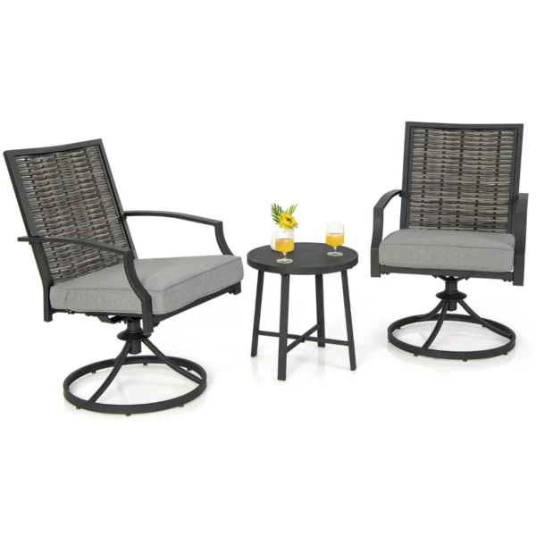 3-Delige Set Draaistoelen Voor Terras Rieten Stoelen Met Salontafel Comfortabele Zitkussens 360°Draaibare Stoelenset Voor Balkon Veranda
