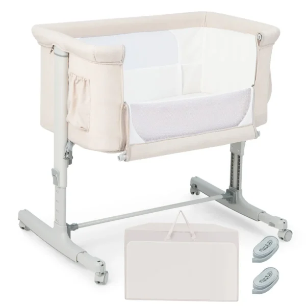3-in-1 Baby Wiegje Met 5-Standen Verstelbare Hoogte 10° Kanteling Draagbaar Wiegje Voor Baby & Kind Beige