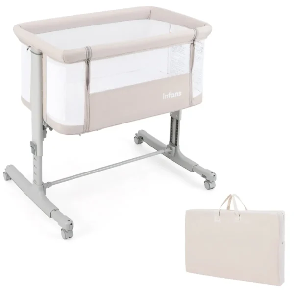 3-in-1 Babybedje & Babywiegje & Kinderbedje Met Matraswiegje Met Draagtas Wieg Beige