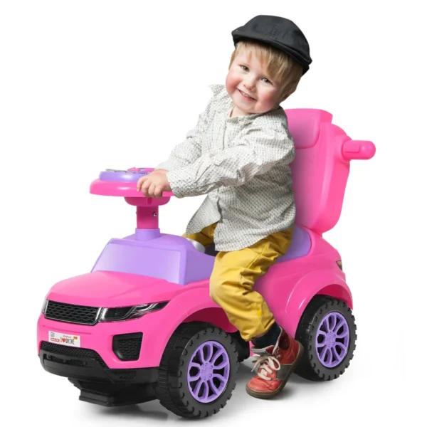 3-In-1 Duw-Auto Meeglijdende Kinderwagen En Looprek Met Claxon Muziek Verlichting Opbergruimte Onder De Stoel Ouderlijke Handgreep