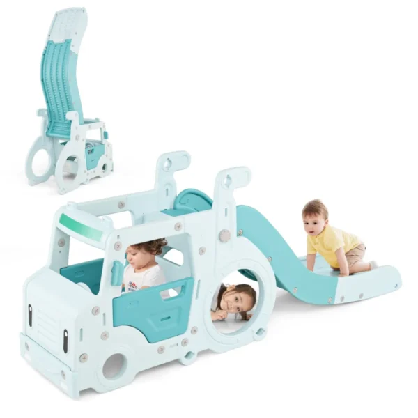 3 In 1 Glijbaan Voor Kinderen Vanaf 18 Maanden Opvouwbare Glijbaan Met Minibus Gesimuleerd Stuur En Bedieningshendel Blauw