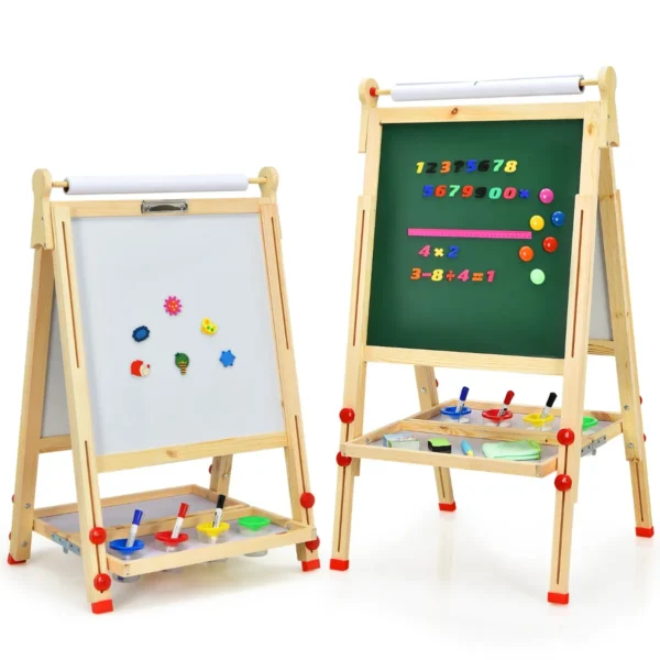 3 In 1 Houten Kinderezel Met Whiteboard Krijtbord En Tekenpapier