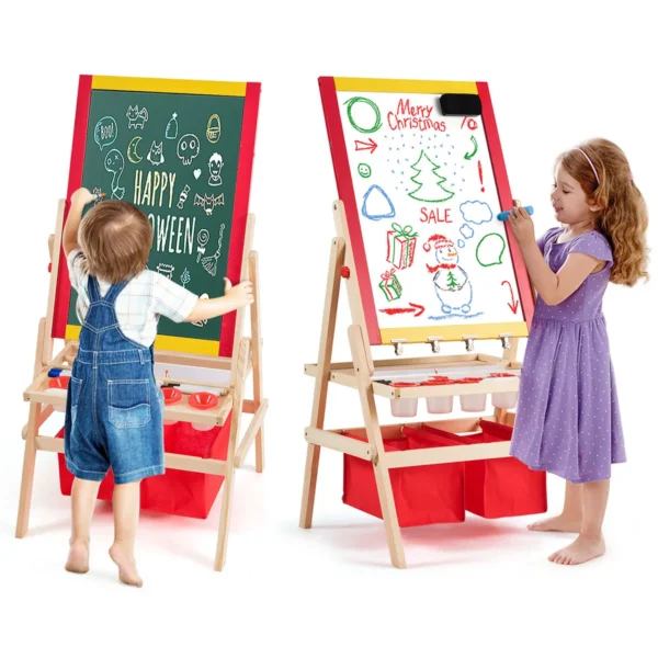 3-In-1 Kinderezel Kinderschoolbord Dubbelzijdig Whiteboard En Schoolbord 52,5x51,5x106,5 Cm