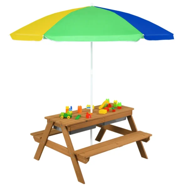 3-In-1 Picknicktafelset Met Parasol En Banken Voor Kinderen Kindermeubelset Voor Tuin Achtertuin Terras Speeltafel Kleurrijk