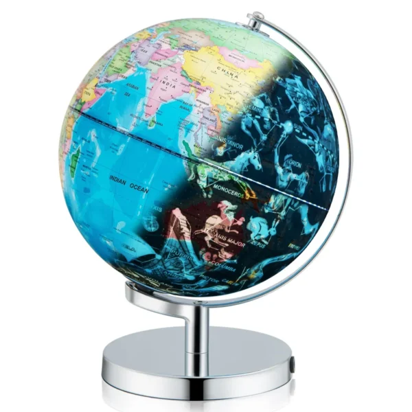 3-In-1 Verlichte Globe 23 Cm Globe Nachtlampje Met Standaard 88 Sterrenbeelden Wereldkaart Voor Thuis School Kantoor