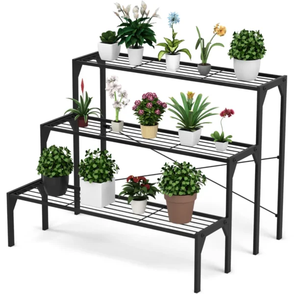 3 Lagen Metalen Plantenstandaard Stap Bloem Display Plank Binnen-buiten Ruimtebesparende Ladder Organizer