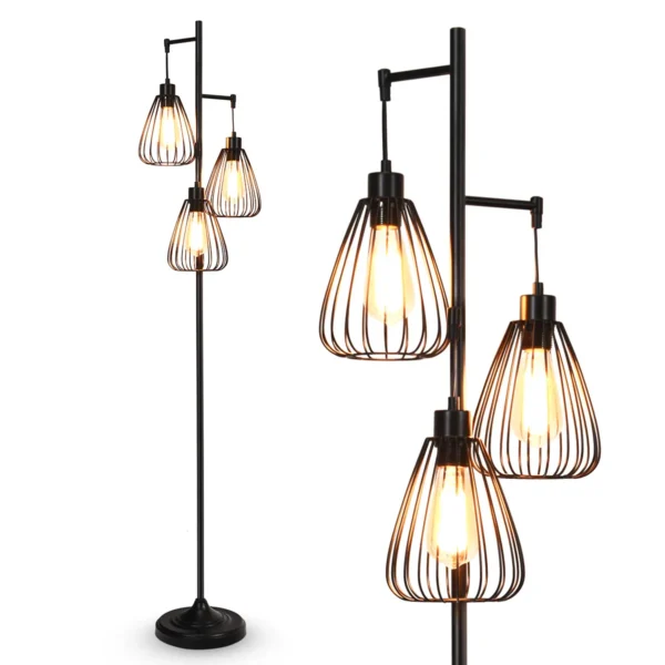 3-Lichts Staande Lamp 170CM Metalen Lamp Met 3 Hangende Lampenkap Kooi Staande Verlichting Voor Woonkamer Keuken Slaapkamer