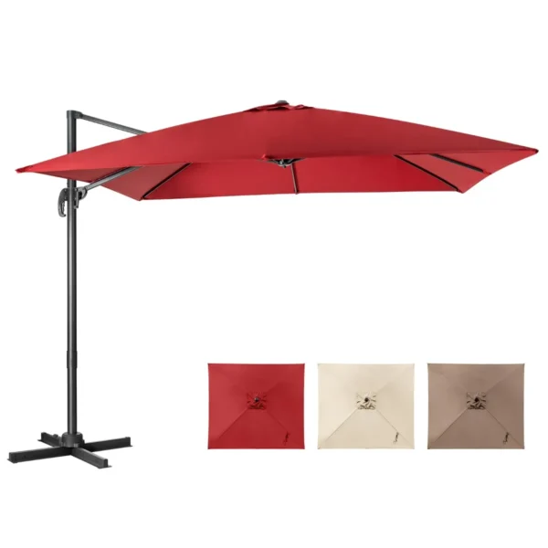 3 M Cantilever Patio Parasol Met 3 Kantel Instellingen 360° Rotatie Slinger Handvat 8 Stevige Baleinen Wijnrood